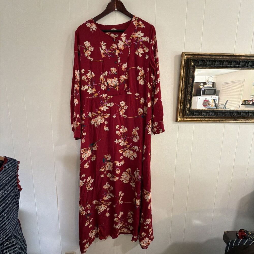 Floral Maxi Dress Women's Size Medium Long Sleeve Polyester